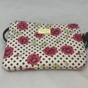 Betsey Johnson Luv Betsey Rose and polka dots mini wristlet/clutch/crossbody bag